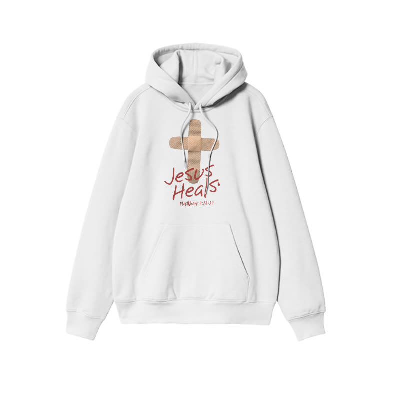 Unisex Jesus Heals Matthew 4:23-24 Print Hoodie - White - 2XL - image 1