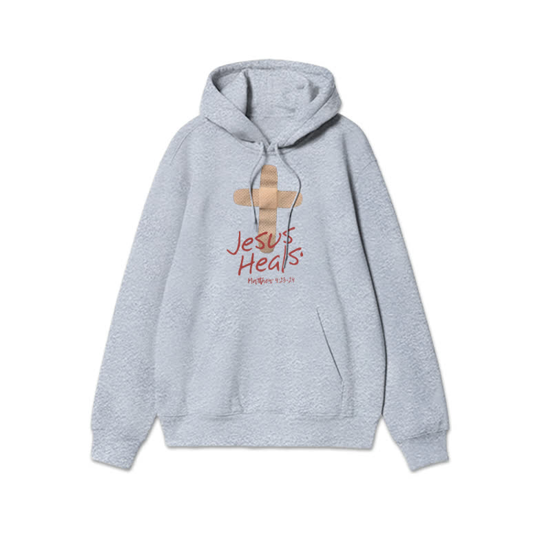 Unisex Jesus Heals Matthew 4:23-24 Print Hoodie - Grey - 2XL - image 3