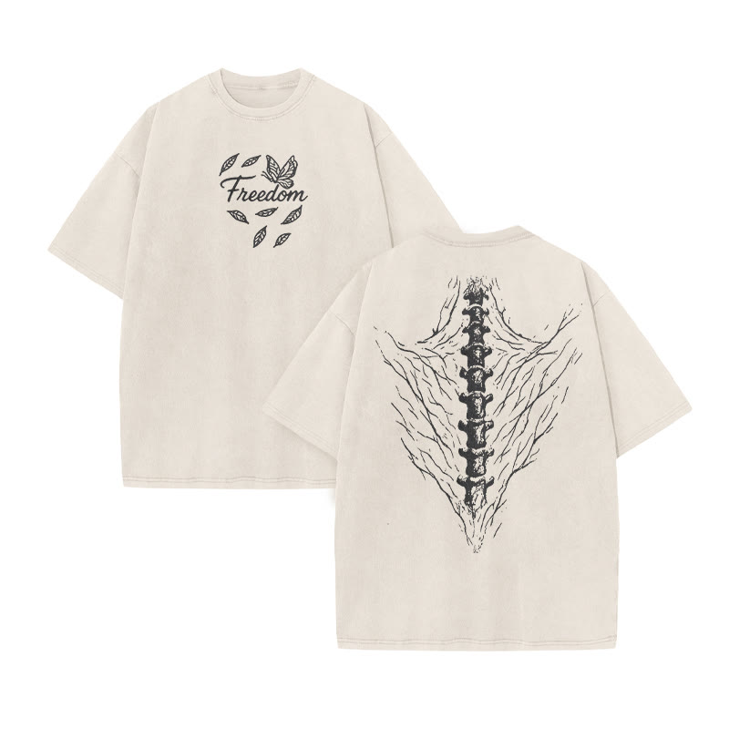 Unisex Freedom Print Acid Washed T-shirt - Beige - US20-22(3XL) - image 3