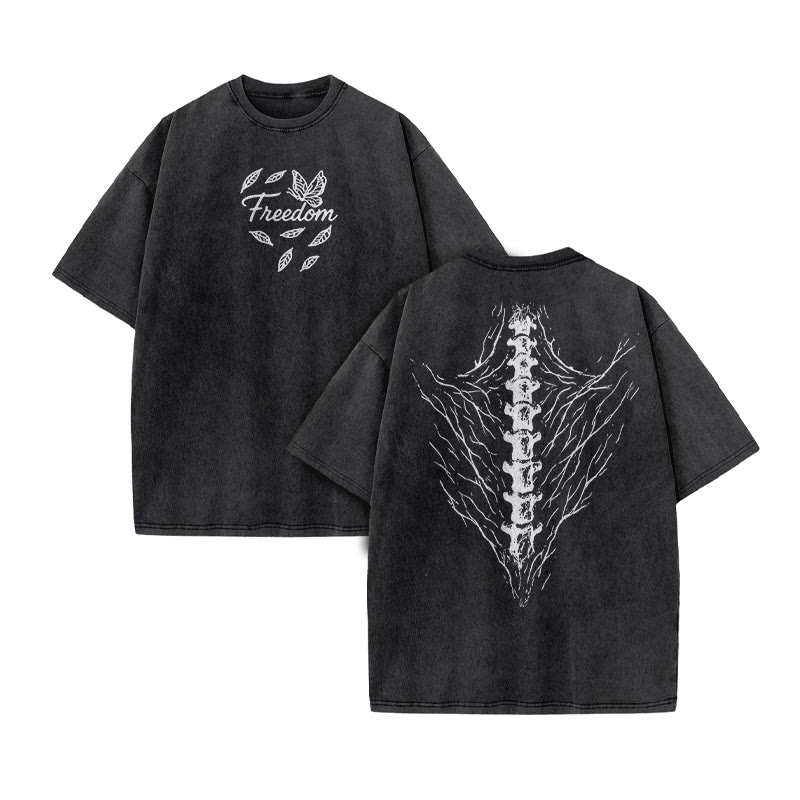 Unisex Freedom Print Acid Washed T-shirt - Black - US20-22(3XL) - image 2