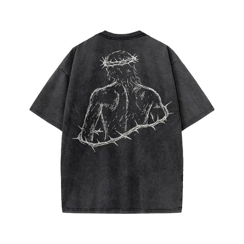 Unisex Not Forsaken Cross Print Acid Washed T-shirt - image 1