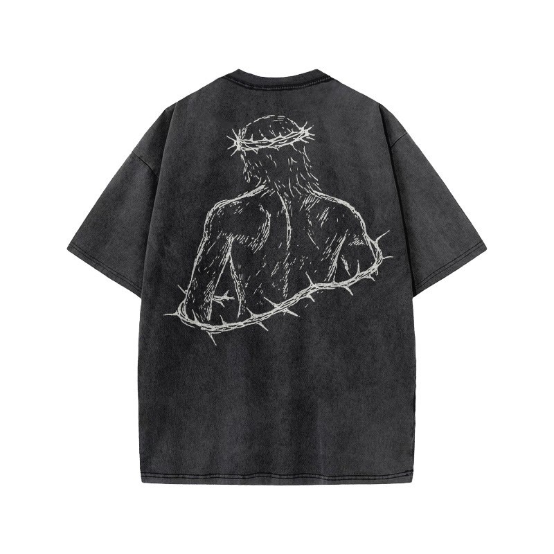 Unisex Not Forsaken Cross Print Acid Washed T-shirt - image 1