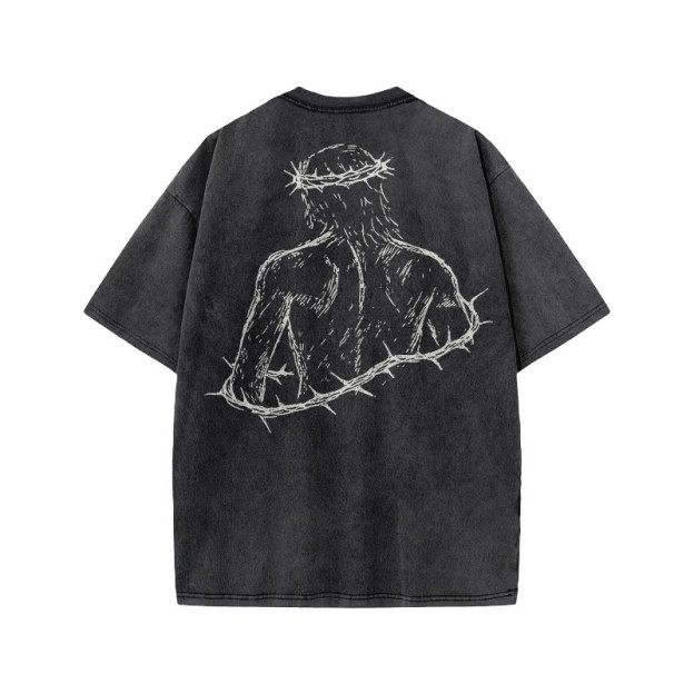Unisex Not Forsaken Cross Print Acid Washed T-shirt - image 1