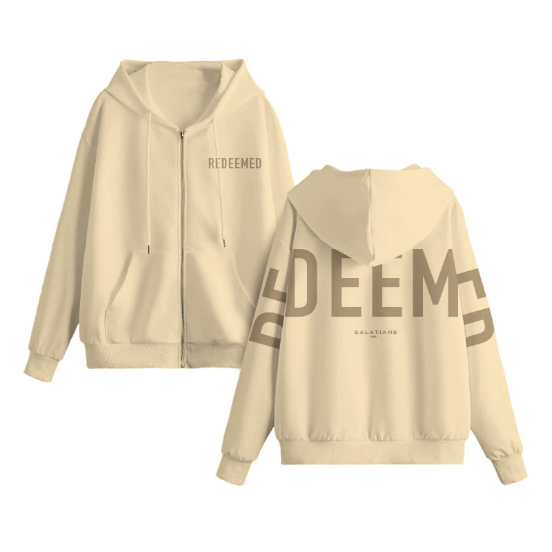 Unisex Redeemed Galatians 2:20 Print Zip Up Hoodie - Apricot - US16-18(2XL) - image 3