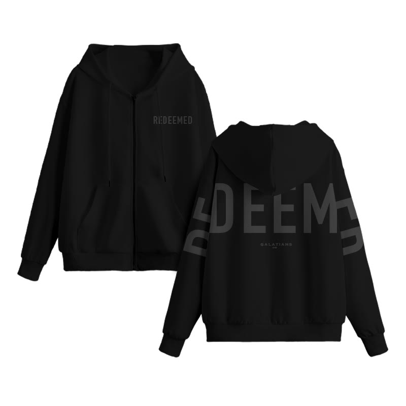 Unisex Redeemed Galatians 2:20 Print Zip Up Hoodie - Black - US16-18(2XL) - image 1