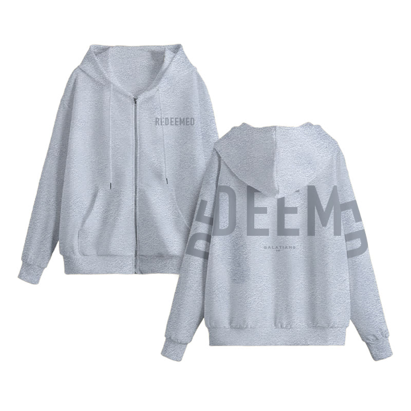 Unisex Redeemed Galatians 2:20 Print Zip Up Hoodie - Grey - US16-18(2XL) - image 2