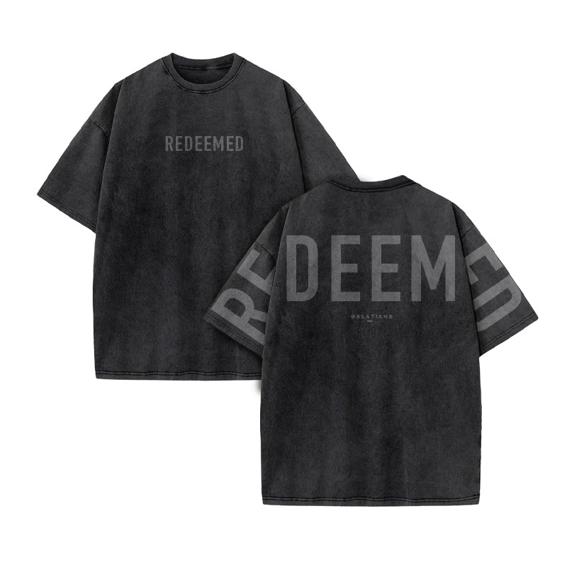 Unisex Redeemed Galatians 2:20 Print Acid Washed T-shirt - Black - US20-22(3XL) - image 2