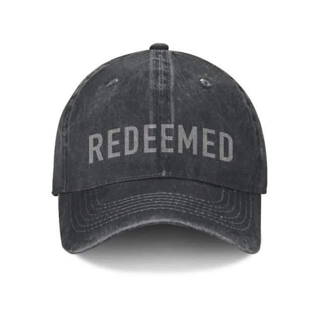 Unisex Redeemed Print Washed Cap - Black - one size - image 1