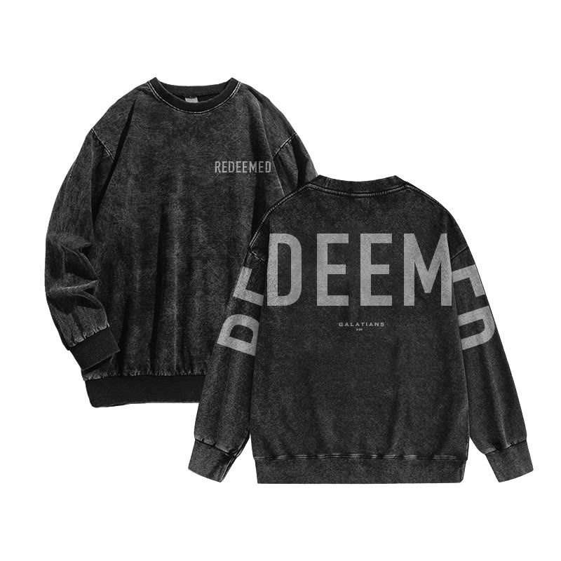 Unisex Redeemed Galatians 2:20 Print Acid Washed Sweatshirt - Black - 3XL - image 1