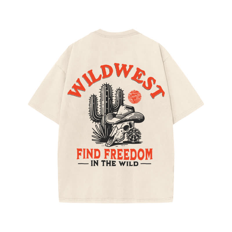 Unisex Wild West Find Freedom Print Acid Washed T-shirt - image 1
