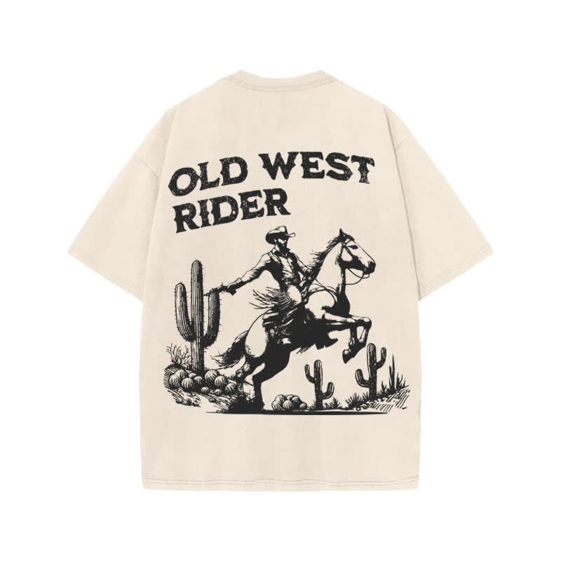 Unisex Old West Rider Print Acid Washed T-shirt - image 1