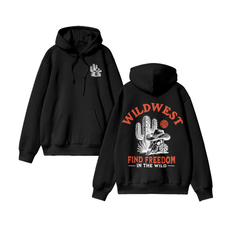 Unisex Wild west find freedom print hoodie - Black - US16-18(2XL) - image 2