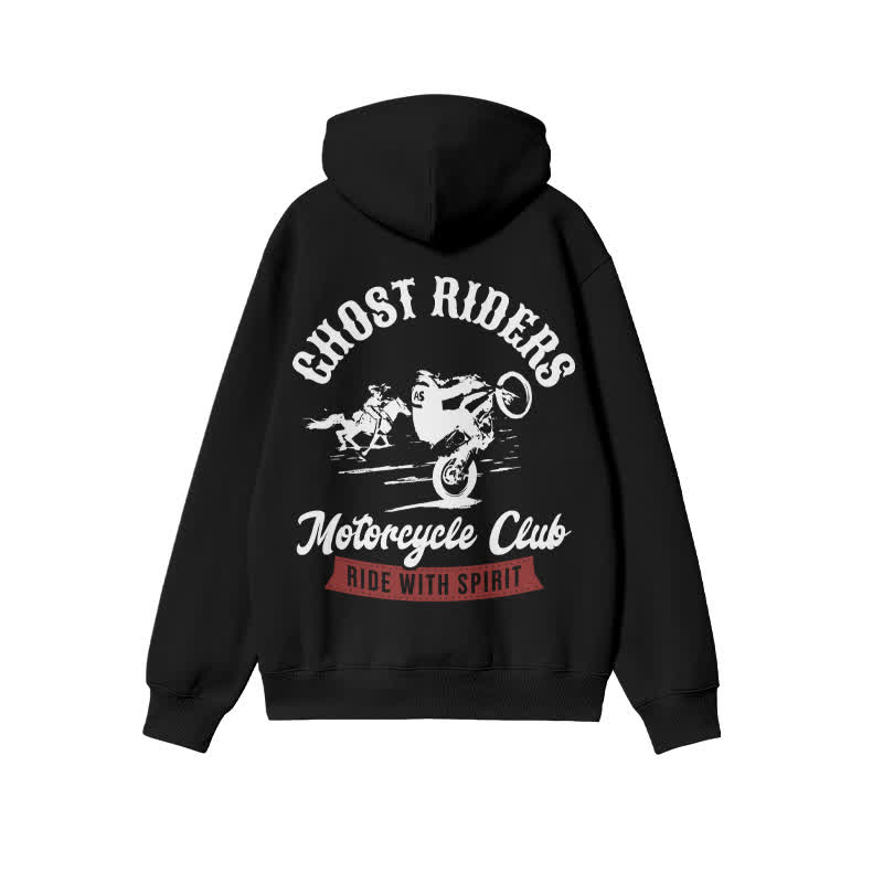 Unisex Ride With Spirit Print Hoodie - Black - 2XL - image 2