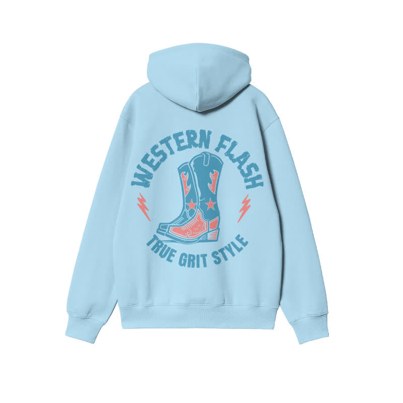 Unisex Western Flash True Grit Style Print Hoodie - Light Blue - 2XL - image 6