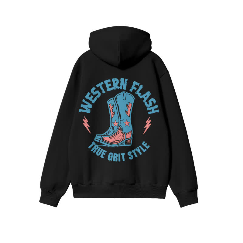 Unisex Western Flash True Grit Style Print Hoodie - Black - 2XL - image 1