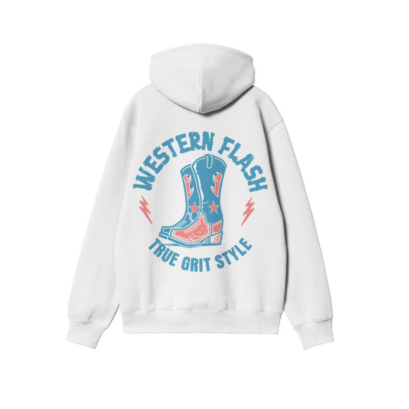 Unisex Western Flash True Grit Style Print Hoodie - White - 2XL - image 2