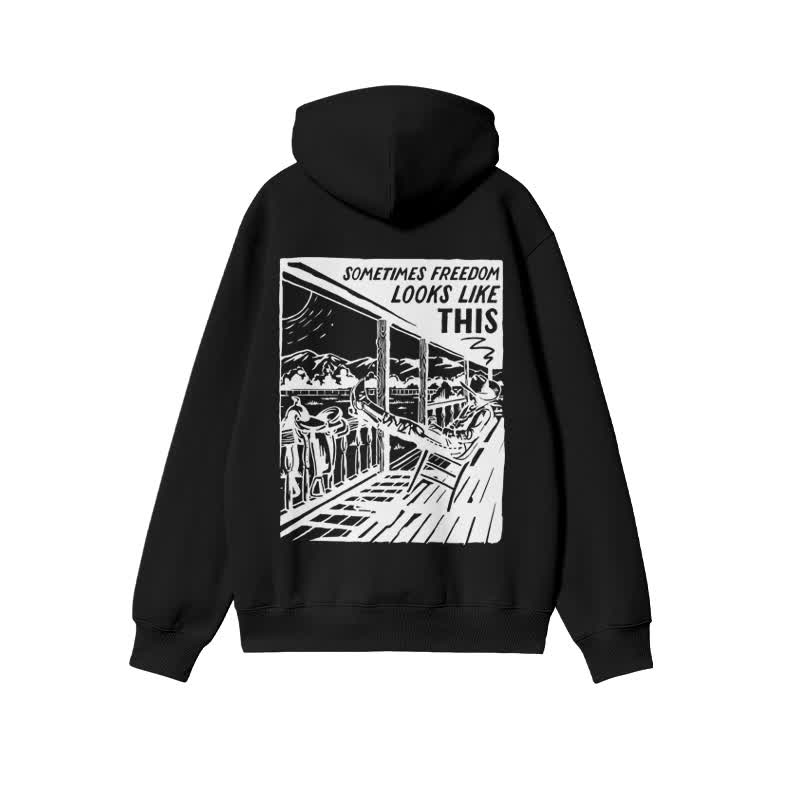 Unisex Western Leisure Time Print Hoodie - Black - 2XL - image 2