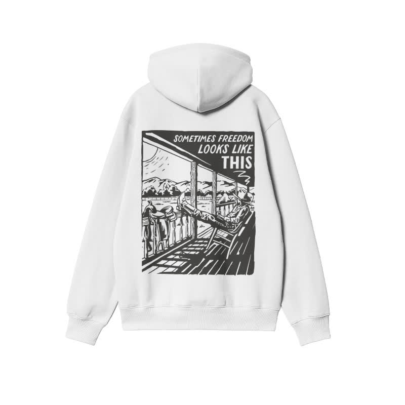 Unisex Western Leisure Time Print Hoodie - White - 2XL - image 1
