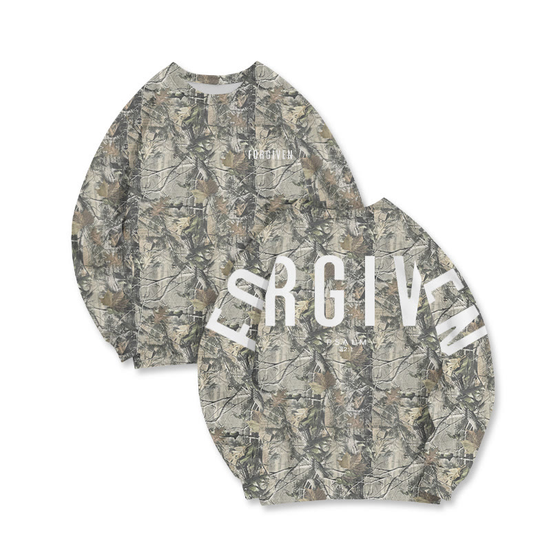Unisex Forgiven Psalm 32:1 Dead Leaves Camouflage Print Sweatshirt - image 3