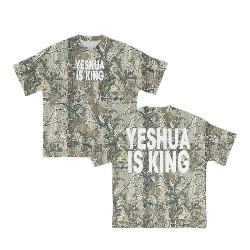 Unisex Yeshua Is King Dead Leaves Camouflage Print T-shirt - Green - 8XL - image 1