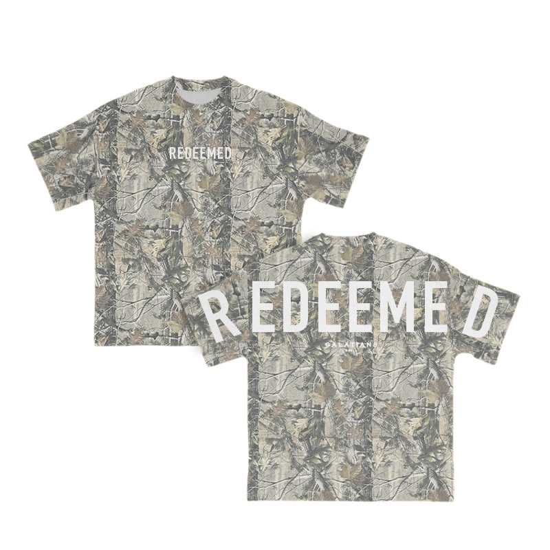 Unisex Redeemed Galatians 2:20 Dead Leaves Camouflage Print T-shirt - Green - 8XL - image 2