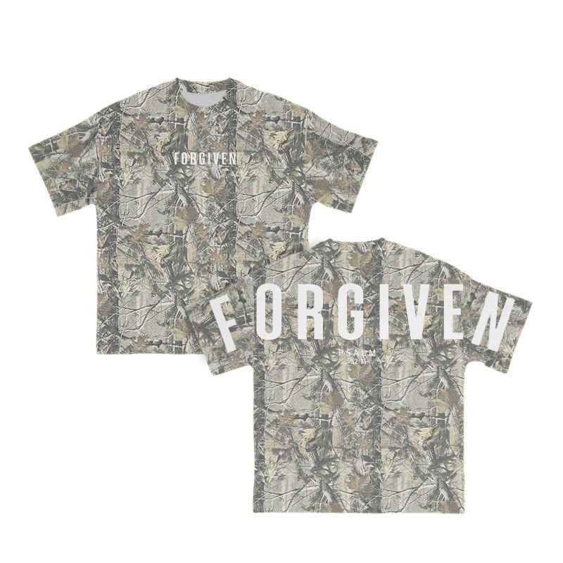 Unisex Forgiven Psalm 32:1 Dead Leaves Camouflage Print T-shirt - Green - 8XL - image 2