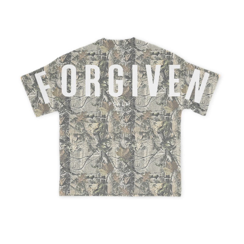 Unisex Forgiven Psalm 32:1 Dead Leaves Camouflage Print T-shirt - image 1