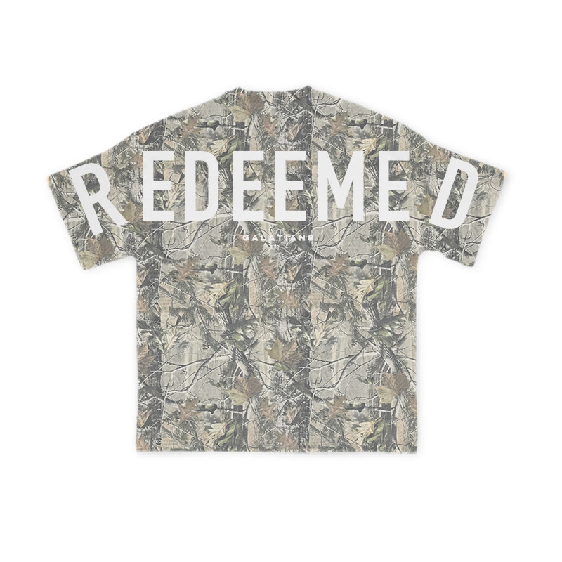 Unisex Redeemed Galatians 2:20 Dead Leaves Camouflage Print T-shirt - image 1