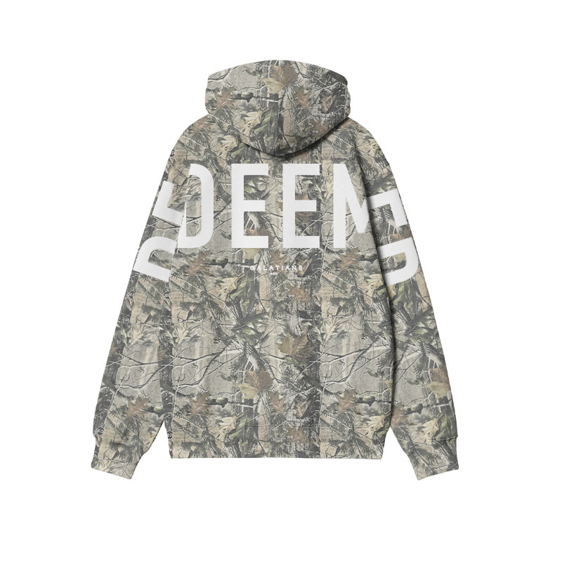 Unisex Redeemed Galatians 2:20 Dead Leaves Camouflage Print Hoodie - image 2