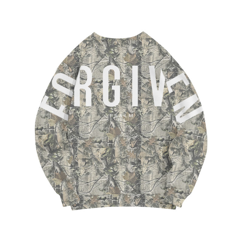 Unisex Forgiven Psalm 32:1 Dead Leaves Camouflage Print Sweatshirt - image 2