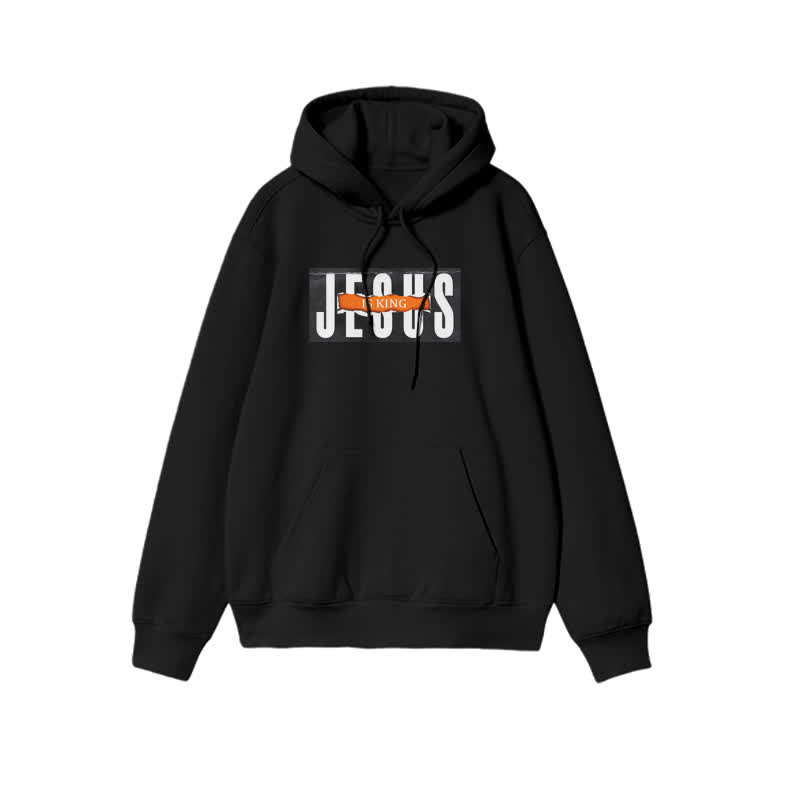 Unisex Jesus Is King Print Hoodie - Black - 2XL - image 1