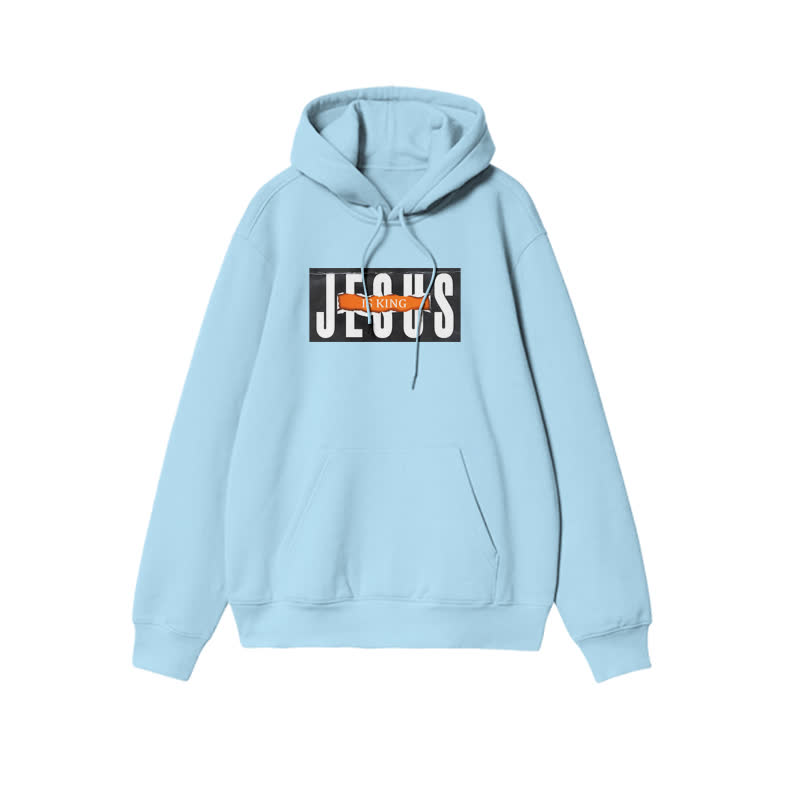 Unisex Jesus Is King Print Hoodie - Light Blue - 2XL - image 8