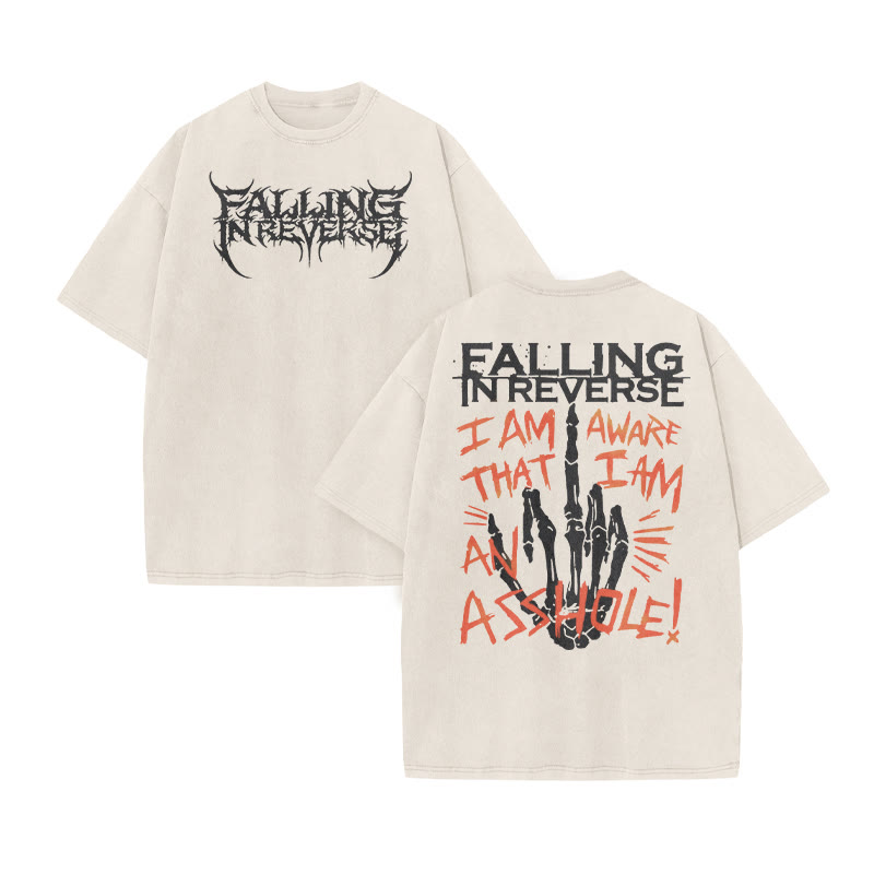 Unisex I Am Aware That I Am An A$$hole Print Acid Washed T-shirt - Beige - US20-22(3XL) - image 3