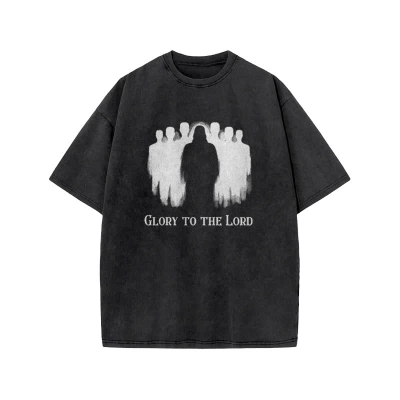 Unisex Glory To The Lord Print Acid Washed T-shirt - Black - US20-22(3XL) - image 2