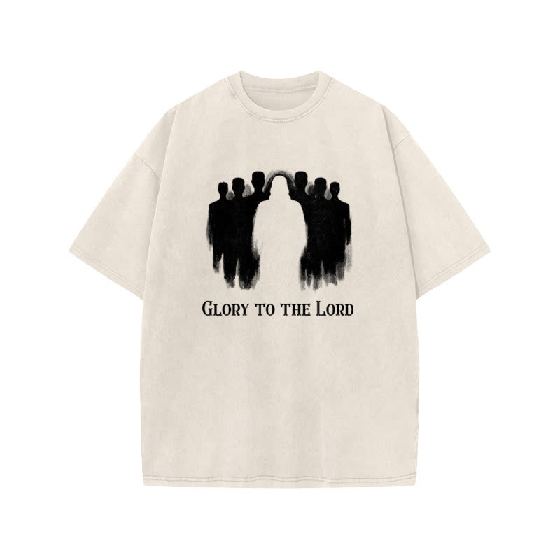Unisex Glory To The Lord Print Acid Washed T-shirt - Beige - US20-22(3XL) - image 1