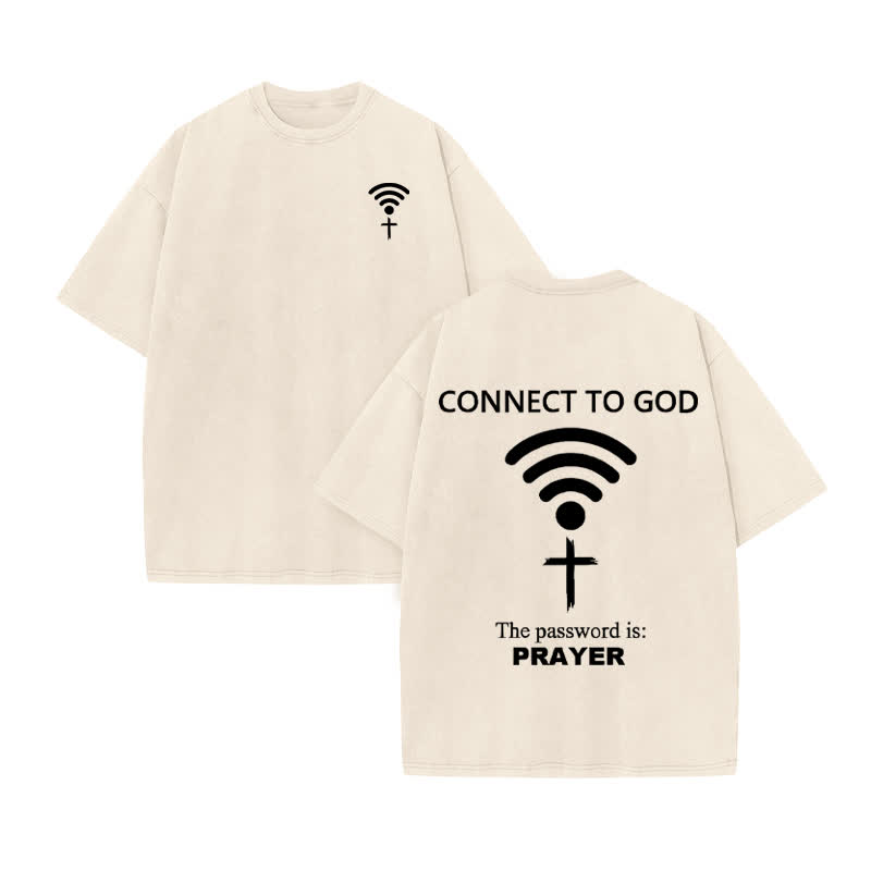 Unisex Connect To God The Password Is Prayer Print Acid Washed T-shirt - Beige - US20-22(3XL) - image 2