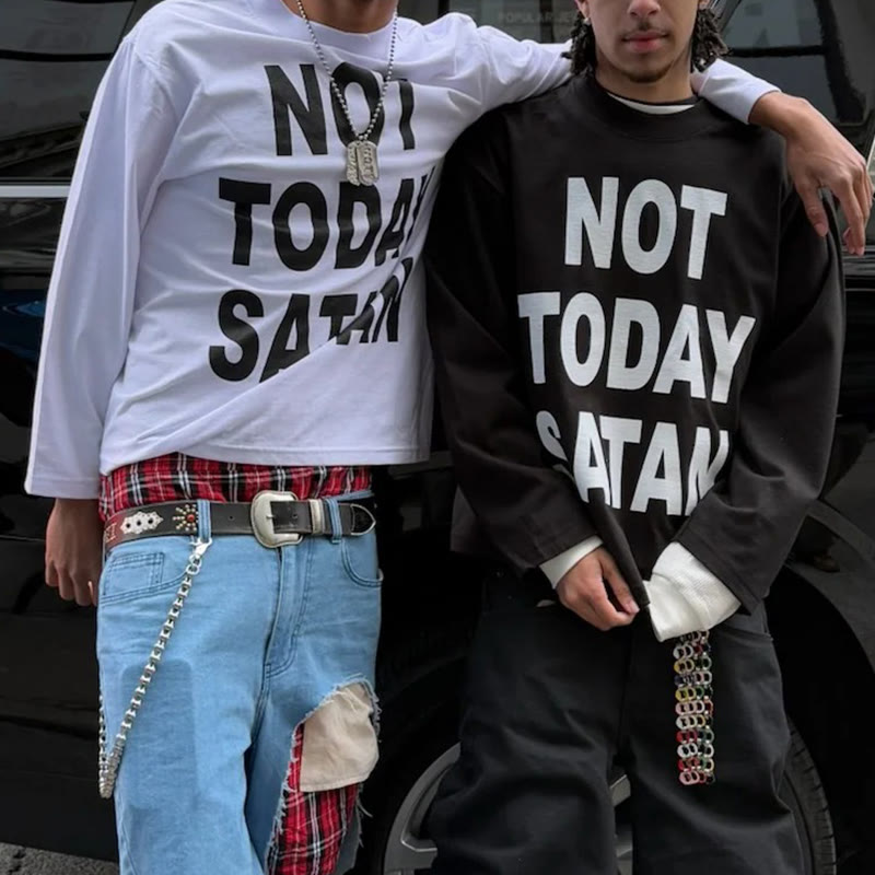 Unisex Not Today Satan Print Long Sleeve T-shirt - image 1