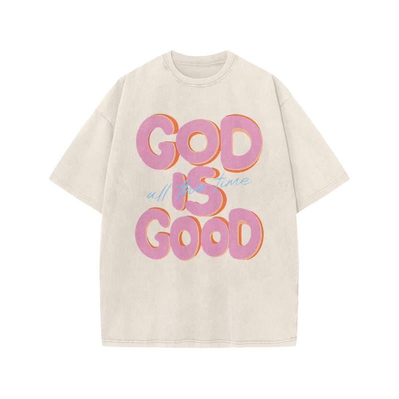 Unisex God Is Good Print Acid Washed T-shirt - Beige - US20-22(3XL) - image 2