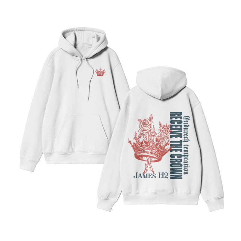 Unisex Endureth The Temptation Receive The Crown James 1:12 Print Hoodie - White - US16-18(2XL) - image 2