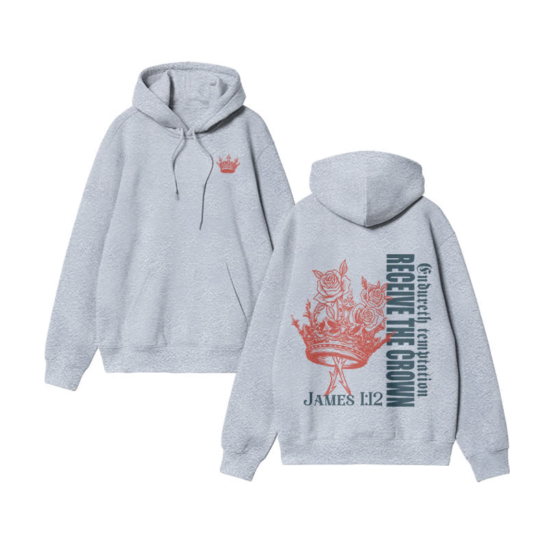 Unisex Endureth The Temptation Receive The Crown James 1:12 Print Hoodie - Grey - US16-18(2XL) - image 4