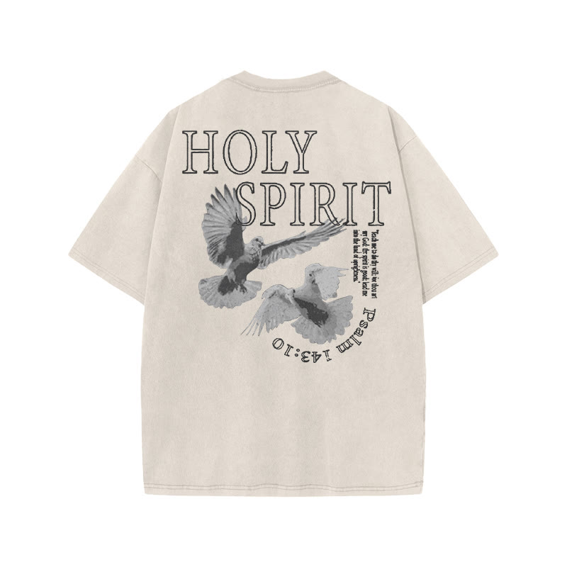 Unisex Holy Spirit Print Acid Washed T-shirt - Beige - US20-22(3XL) - image 2