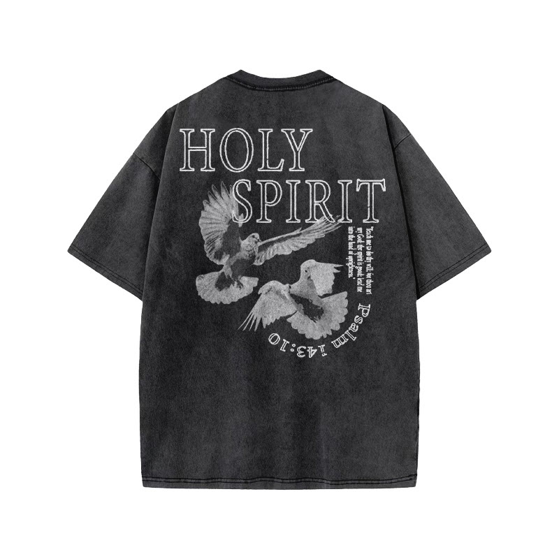 Unisex Holy Spirit Print Acid Washed T-shirt - Black - US20-22(3XL) - image 1