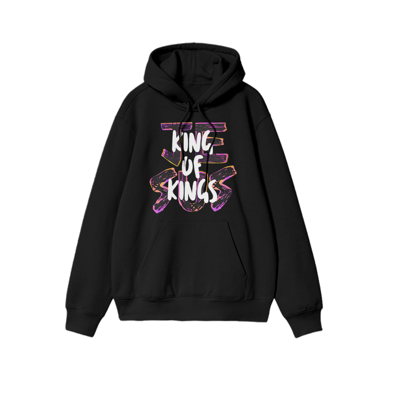 Unisex Jesus Is King Of Kings Print Hoodie - Black - 2XL - image 1