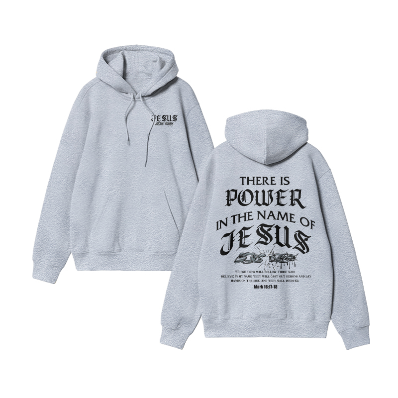 Unisex There Is Power In The Name Of Jesus Mark 16:17-18 Print Hoodie - Grey - US16-18(2XL) - image 4