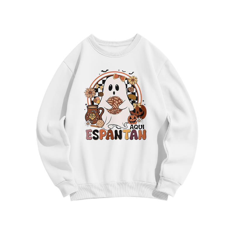 Unisex Aquí Espantan Halloween Print Sweatshirt - White - US16-18(2XL) - image 2