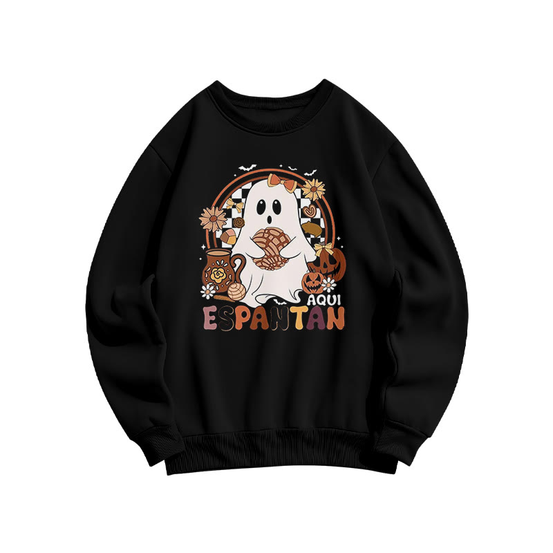 Unisex Aquí Espantan Halloween Print Sweatshirt - Black - US16-18(2XL) - image 1