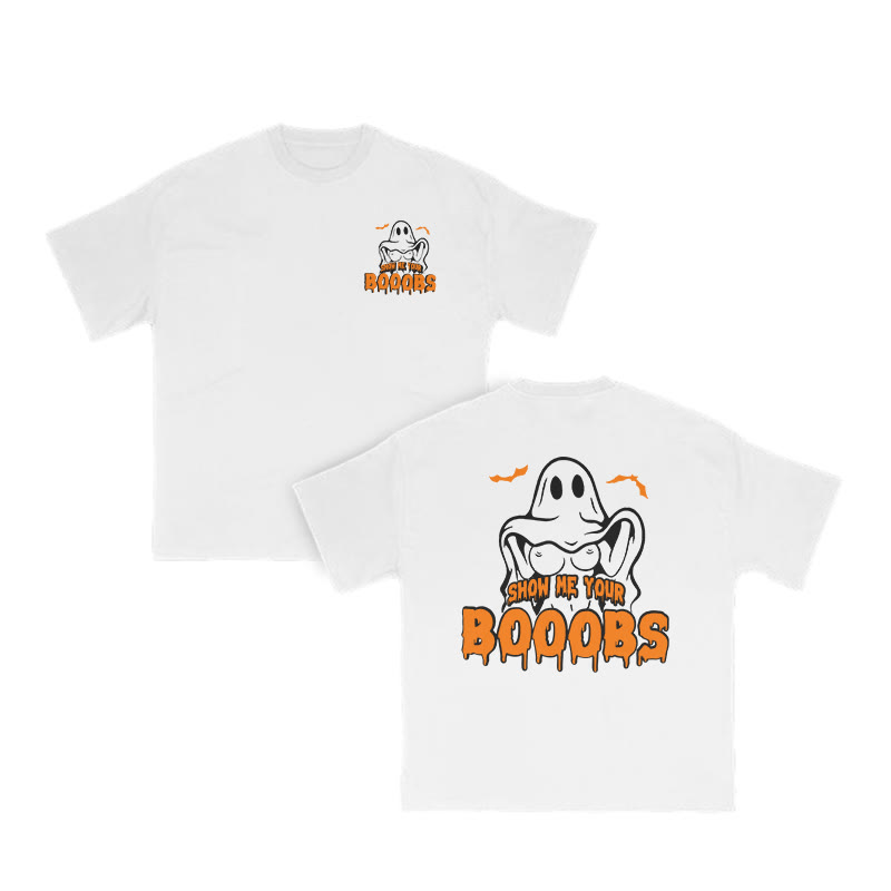 Unisex Show Me Your Booobs Halloween Funny Print T-shirt - White - US16-18(2XL) - image 3