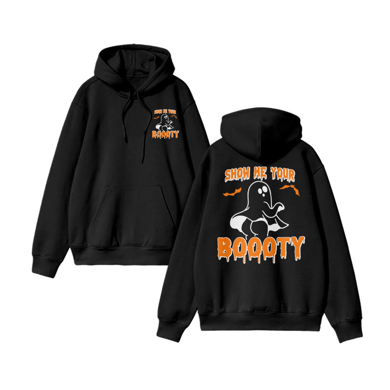 Unisex Show Me Your Boooty Funny Halloween Print Hoodie - Black - US16-18(2XL) - image 2