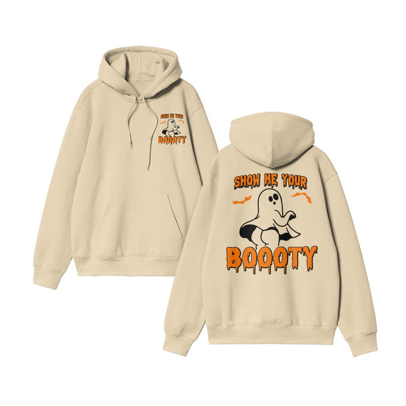 Unisex Show Me Your Boooty Funny Halloween Print Hoodie - Apricot - US16-18(2XL) - image 5