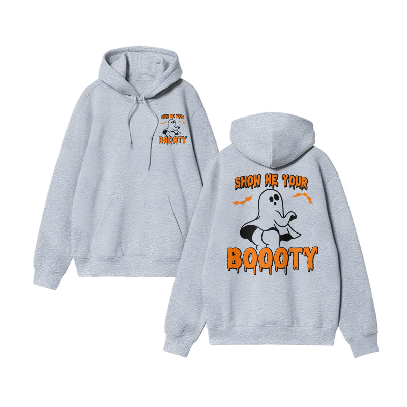 Unisex Show Me Your Boooty Funny Halloween Print Hoodie - Grey - US16-18(2XL) - image 4